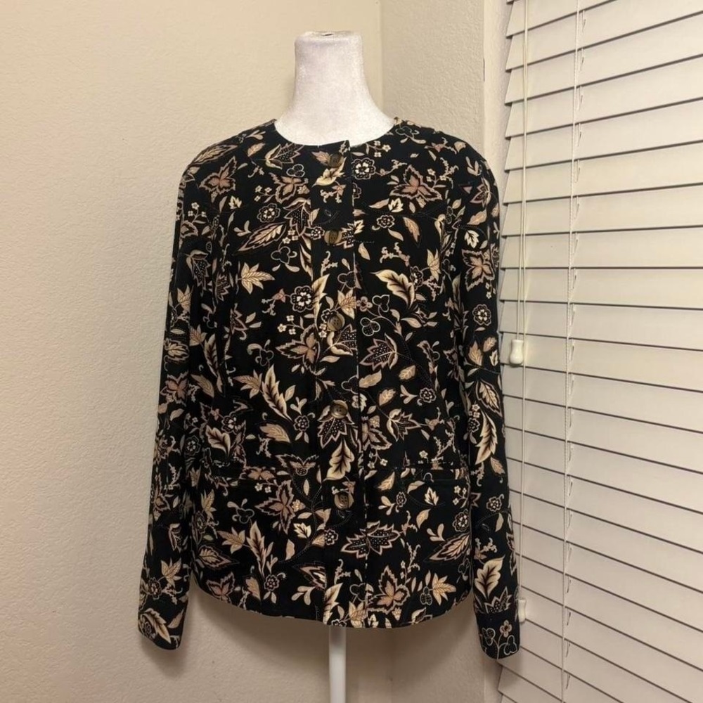 Appleseed's size 8‎ brown black botanical leaves lightweight cotton jacket